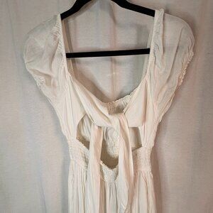 Hollister White Smocked Peasant Midi Dress Puff Sleeves Cutout Tie Back S